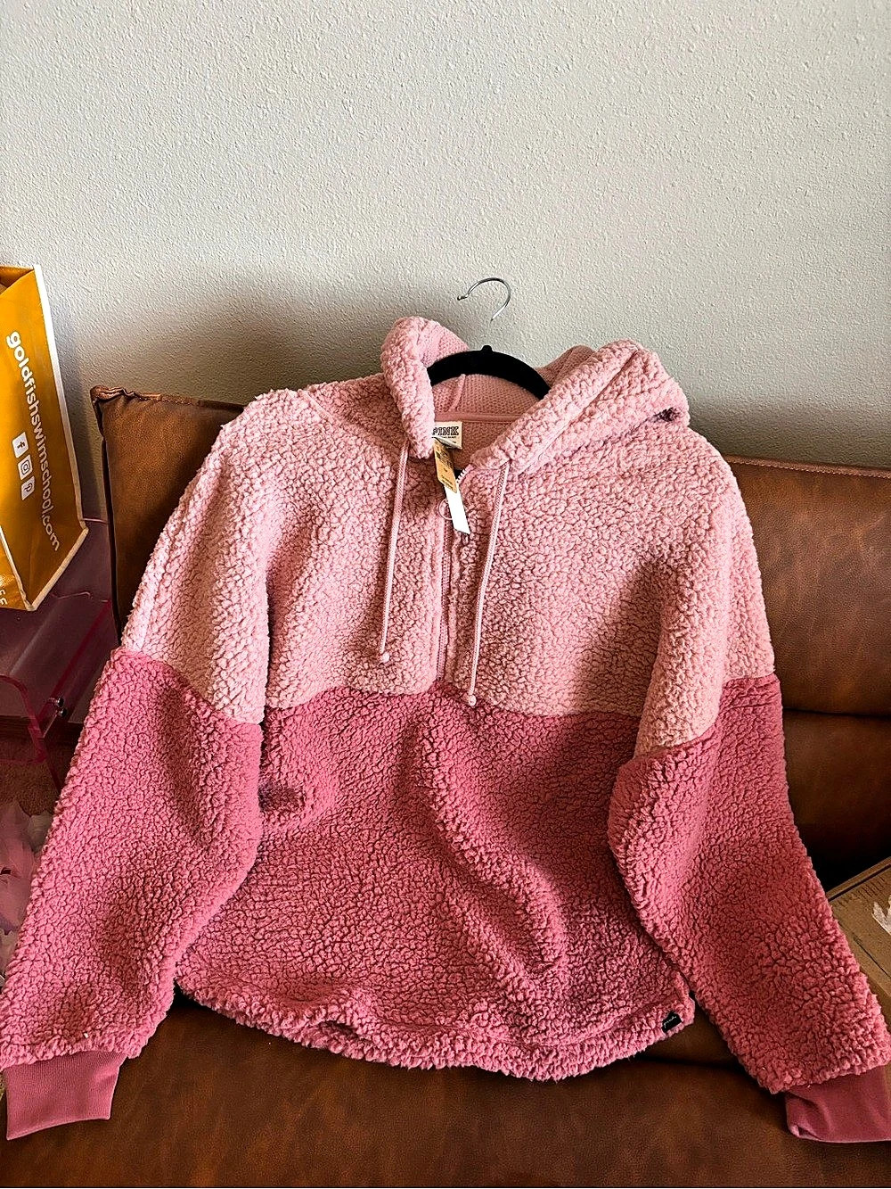 PINK Victoria's Secret Colorblock Sherpa Quarter-Zip Hoodie - Picture 3 of 3